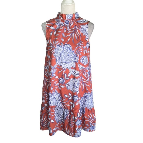 Tyler Boe Stella Fleur De Lis Skimmer Floral Print Ruffle Neck Mini Dress - S - Picture 5 of 16